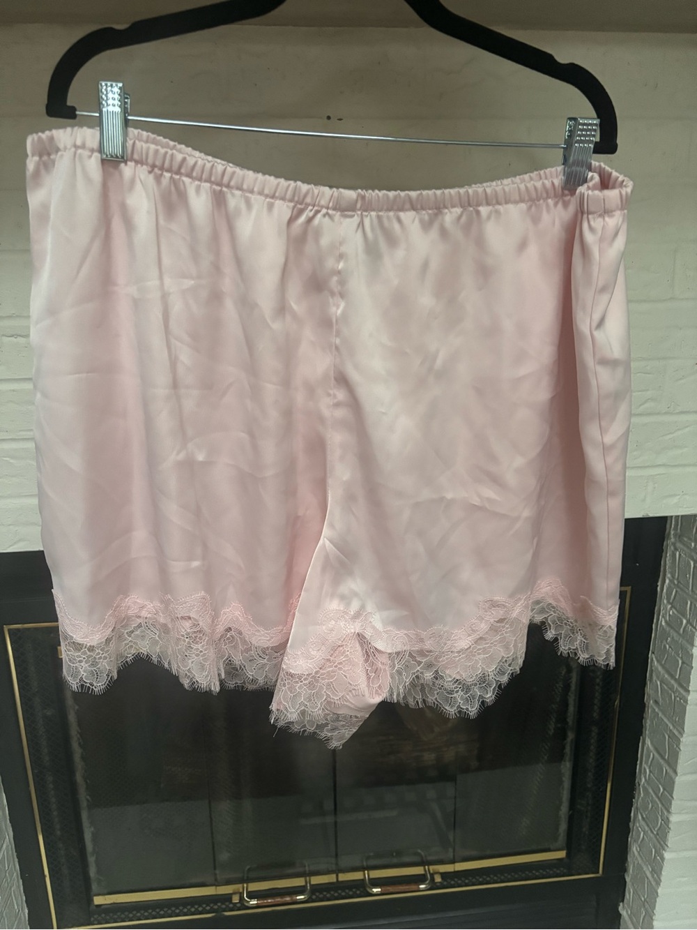 a new day Pale Pink Lace-Trim Satin Sleep Shorts